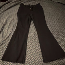 Fashion Nova Women's Black Dress Pants Flared Cotton Blend Zip Button Accents