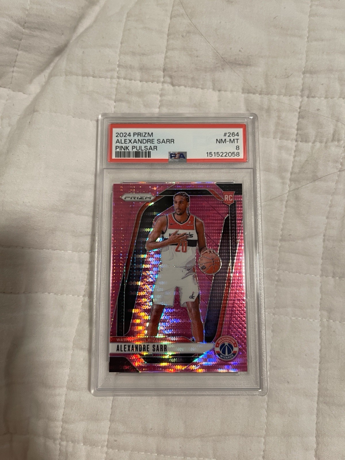 2024-25 Panini Prizm Alexandre Sarr #264 Pink Pulsar Prizm Rookie 42/42 PSA 8
