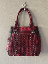 Montana West Handbag Western Silver Studs Leather Trim Shoulder Straps Designer