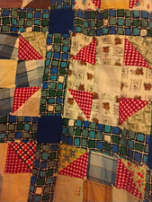 Handmade Cotton Patchwork Nine Patch Quilt Throw Blanket, Multicolor