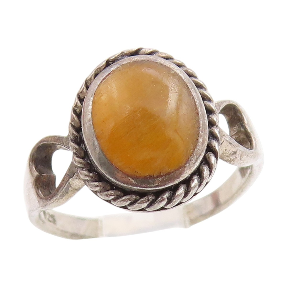 925 Sterling Silver Vintage Ring Tiger's Eye Love Hearts Cut Out