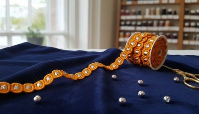 Lace Trim Edging Sewing Ribbon Dentelle Decor Orange Silver Fabric 1cm Width