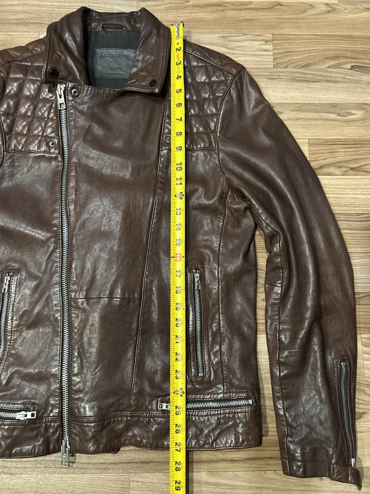 AllSaints Discontinued Leather Conroy Biker Jacket Oxblood Burgundy Men's Large - product detail image 7