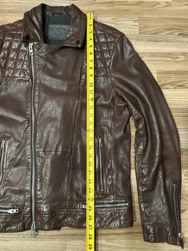 AllSaints Discontinued Leather Conroy Biker Jacket Oxblood Burgundy Men's Large image 7