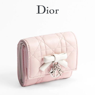 Dior Cannage Lambskin Wallet Exhale Pink & Latte White JPN