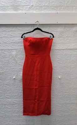 Pre-owned Alex Perry Women's Red Exclusive Callan Strapless Crepe Midi Dress Sz