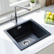 HOROW Single Bowl Black Granite Composite Kitchen Sink 450x400x200mm