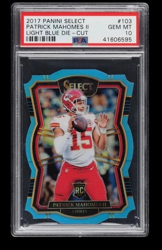 Patrick Mahomes RC 2017 Select #103 Premier Level Light Blue Die-Cut /99 PSA 10