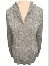 Lauren Ralph Lauren Gray Marl Cable Knit Cotton Hoodie Sweater Blue Tan Sz Small