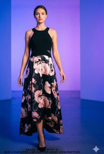 Xscape Formal Dress 12 Halter Neck Asymmetric Cutouts Detachable Bustle Floral