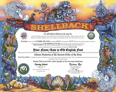 USS Nimitz Shellback certificate 2010