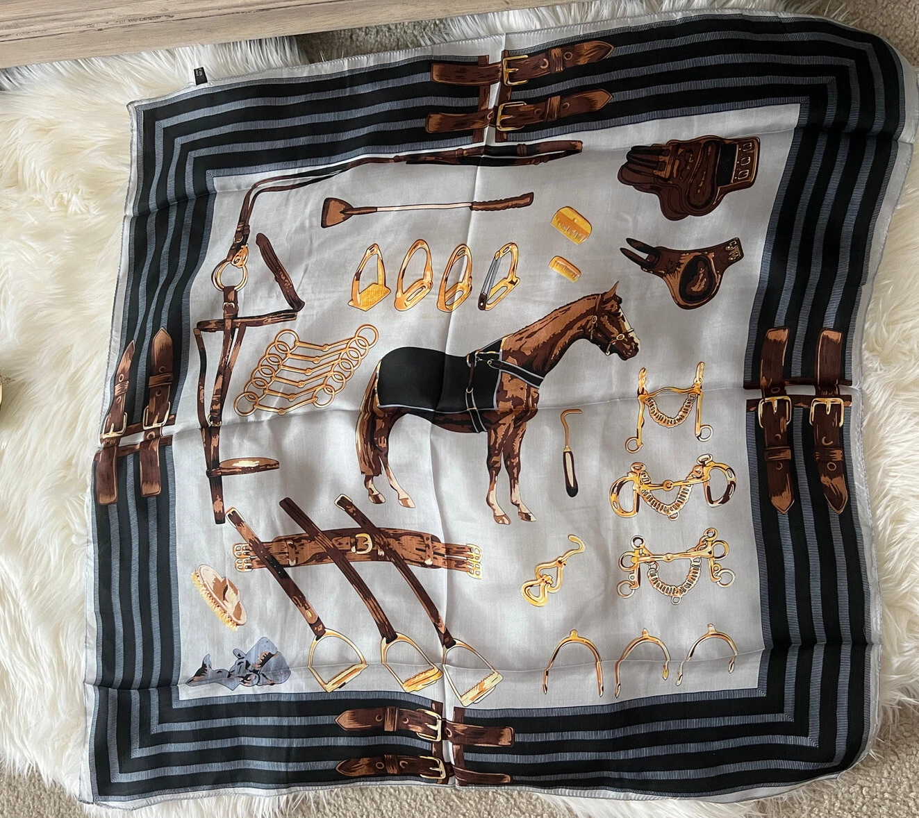 100% Real Pure Silk Scarf Large Square Scarves Horse Print Scarf Hand Rolled 30”
