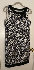 Tahari Arthur S Levine White Black & Blue Pattern Dress With Bow - Sz 4