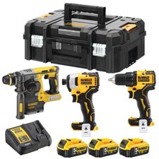 DEWALT 18V Akku-Kombokit Bohrschrauber, Schlagschrauber, Bohrhammer, 3x 5,0 Ah