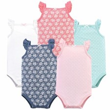 Hudson Baby Sleeveless Bodysuits, 5-Pack, Basic Dot/Floral