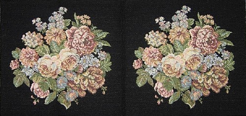 Peony Flower Bouquet Authentic Italian Tapestry in Black Background - Picture 2 of 2