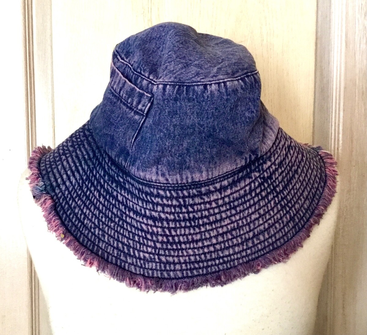 Free People Rahi Acid Washed Bucket Hat Pink Over Denim Blue