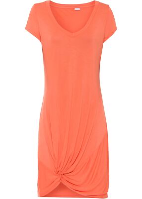 Longshirt mit Knoten am Saum Gr. 32/34 Lachsorange Long-Shirt Damen-Bluse Neu*