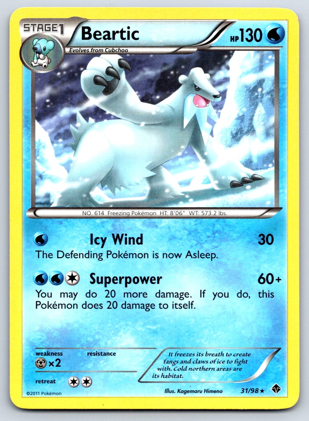 Beartic - Emerging Powers 31/98 Rare Kagemaru Himeno Pokemon Card LP