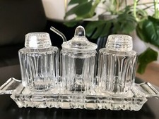 Vintage 60er Kristallglas Salz&Pfeffer Menage Gew&uuml;rzst&auml;nder Saliere 5T.