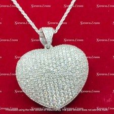 Puff Herzanhänger 2 CT Natürlich Moissanit Pflaster Set 14K Weiß Gold Versilbert