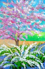 Tree Oil Painting Original Cherry Blossom Spring Sakura Art on Canvas Wall Decor