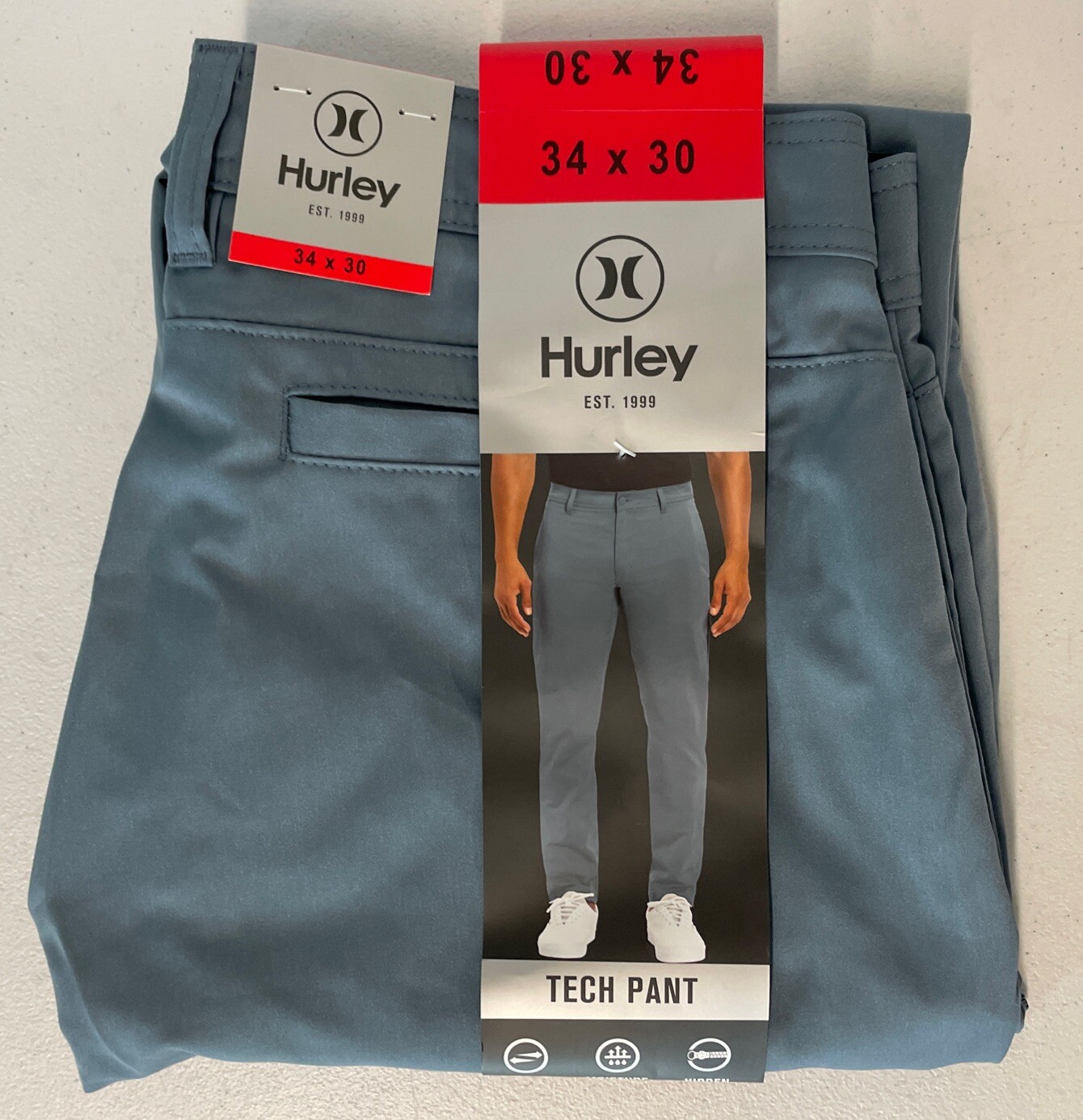 HURLEY Men's Tech Pant BLUE Stretch Moisture Wicking Hidden Pocket ...