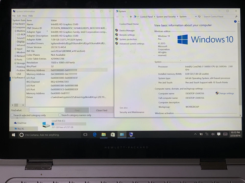 HP Spectre Pro x360 G1| Touch| Intel Core i7-5600U |256GB SSD|8GB RAM| Win10 Pro - Image 3 of 4