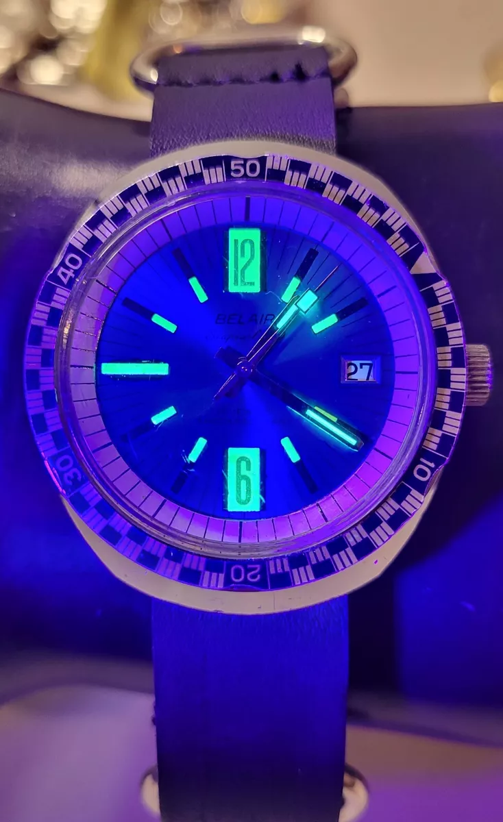 Rare BELAIR Seapearl 600 Model 1550 Blue Dial 17 Jewels Automatic Men s Watch