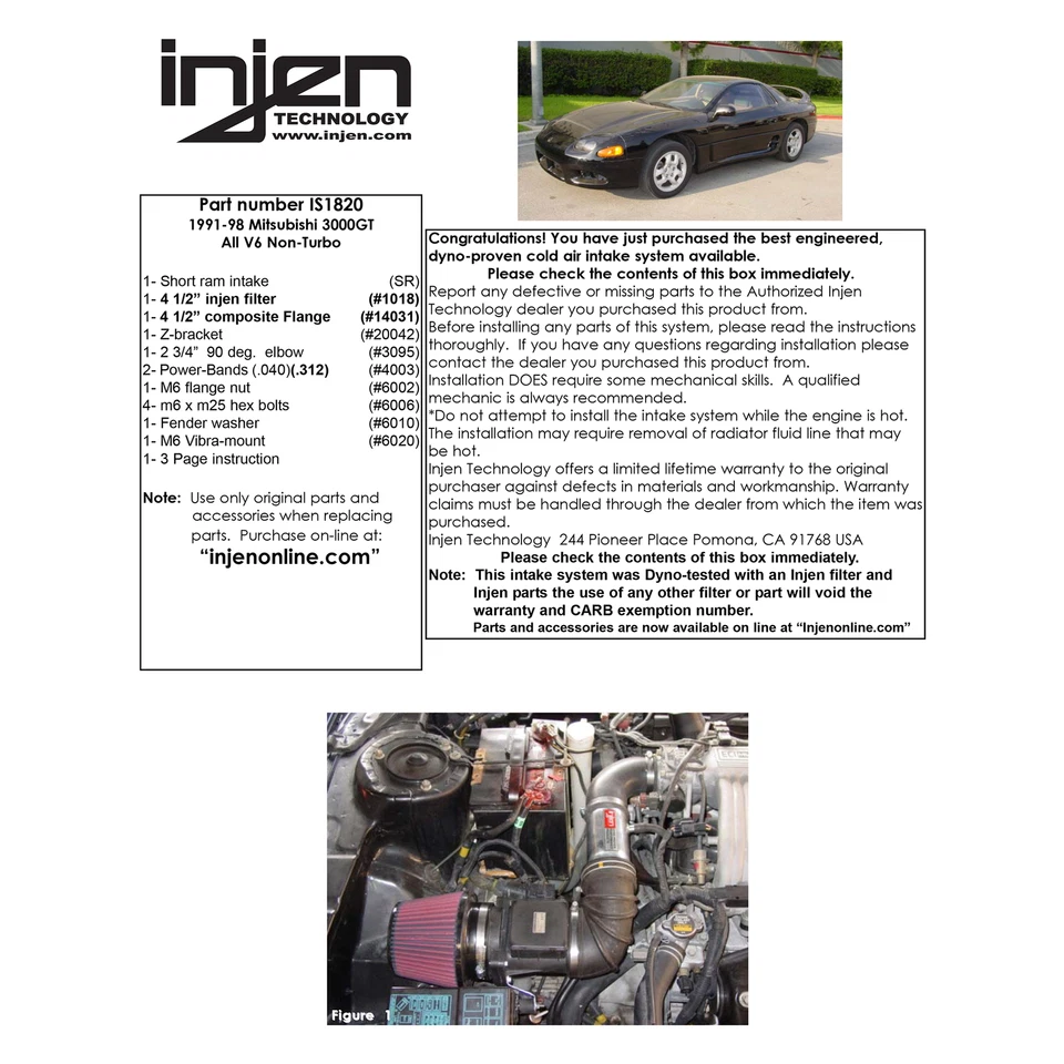 Entrada de aire frío Ram corta Injen IS1820P para Mitsubishi 3000GT 1991-1999 3,0 L V6 Foto 4 de 4