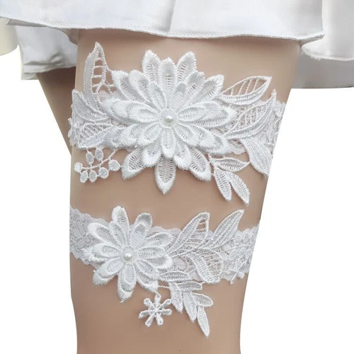 Bella giarrettiera da sposa in pizzo floreale fiori ricamati anello gamba cintura 10 colori - Foto 23 di 30