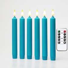 8" Flameless Flickering Flame LED Battery Blue Taper Candles with Remote 6pcs