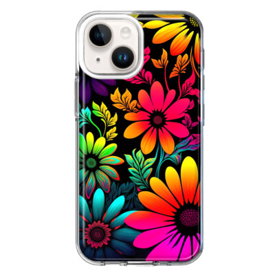 For Apple iPhone 14 Plus Shockproof Case Neon Rainbow Abstract Flowers