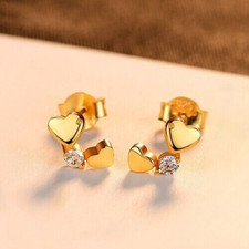 1CT Simulated Diamond Girls Earring's 14K Gold Plated Double Heart Stud Earrings