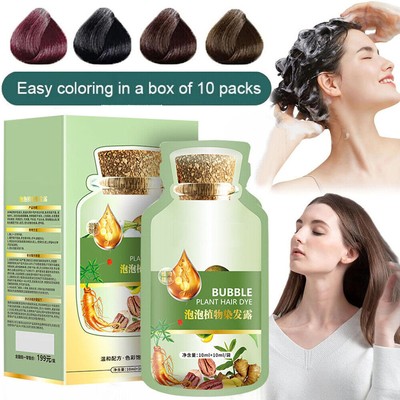 Natural Plant Hair Dye''New_Botanical Bubble Hair Dye 20ml x10 packs -Shampoo: US