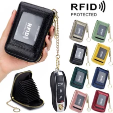 Leather Wallet ID Credit Card Holder Zipper Purse RFID Blocking for Mens Womens