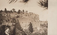 Man at Mountain Range Cliff Landscape AZO RPPC Postcard 3.5"x5.5" c1904-1918