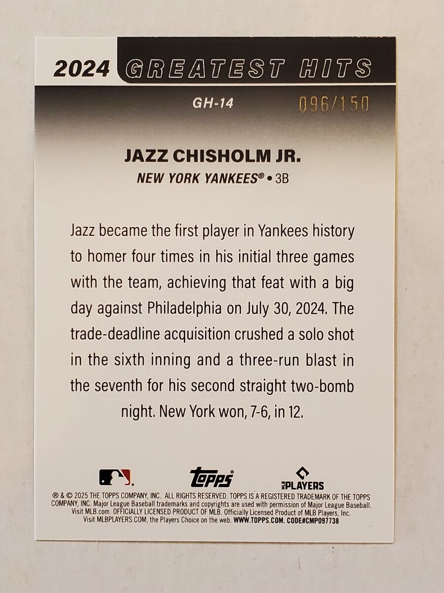 JAZZ CHISHOLM JR 2025 Topps Series 1 2024 GREATEST HITS BLUE JAZZ CHISHOLM JR 2025 Topps Series 1 2024 GREATEST HITS BLUE