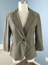 CAbi Blazer Tweed Crop Sleeve Blazer Jacket Gray 8 M Excellent Career Casual