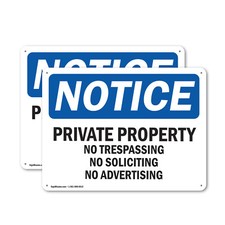  2 Pack Private Property No Trespassing No Soliciting OSHA Notice Sign Decal