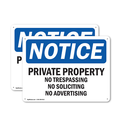 (2 Pack) Private Property No Trespassing No Soliciting OSHA Notice Sign Decal