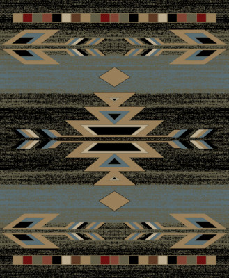 Rio Grande Area Rug Runner Lodge Cabin Tribal Native Southwestern Black Blue