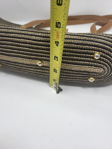 Eric Javits Striped Woven Shoulder Bag Zipper Closure Missing Tab Black Tan - Picture 20 of 20