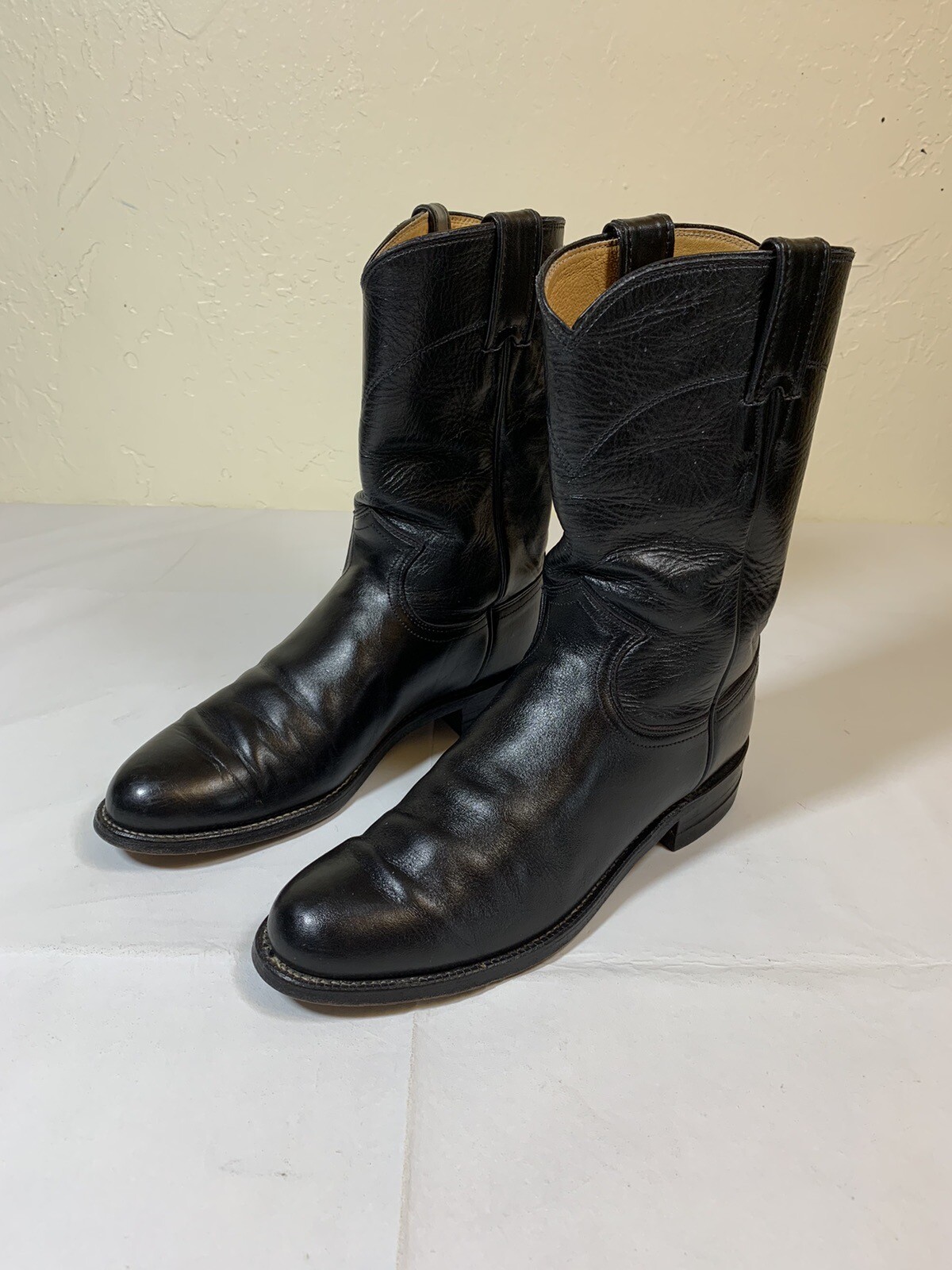 Justin Black Leather Roper Western Cowboy Boots L3703 Women's 7 B Made