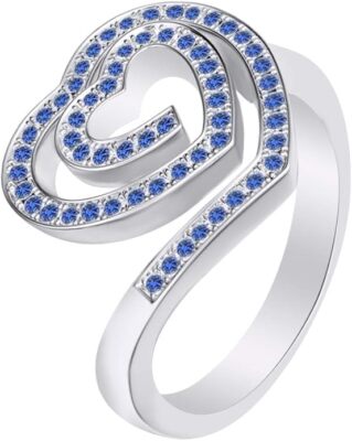 Spiral Hearts Love Ring Round Shape Simulated Blue Sapphire 925 Sterling Silver
