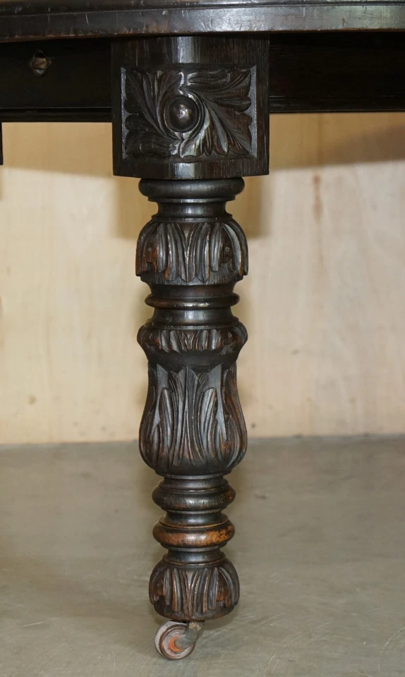 STUNNING HAND CARVED ANTIQUE VICTORIAN EXTENDING DINING TABLE & SIX CHAIRS 6 - Image 3 of 4