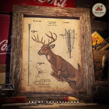 Vintage Archery Arrow Patent Art Print Whitetail Deer Bow Hunting Wall Decor
