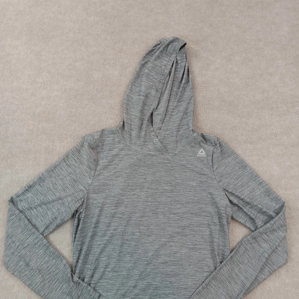 Suéter Reebok Mujer Adulto Grande Gris Logo Sudadera con Capucha Informal Exterior Ligero Foto 3 de 4