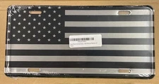 Rogue River Tactical Subdued Black Chrome Silver American Flag Metal Car Tag NEW