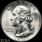1947 WASHINGTON QUARTER EASY GEM!  LUSTROUS!  (WQ099)